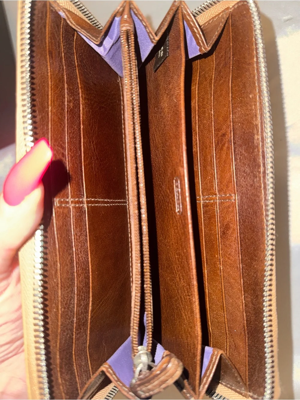Coach Neutral Tan Leather Zip Wallet
